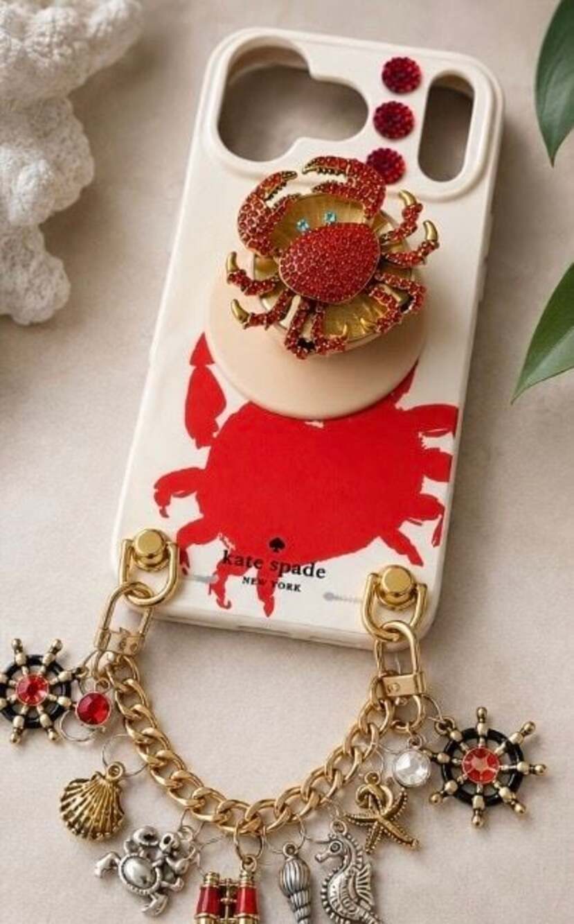 Up cycled Kate Spade New York Coastal Crab Phone Case with Rhinestone